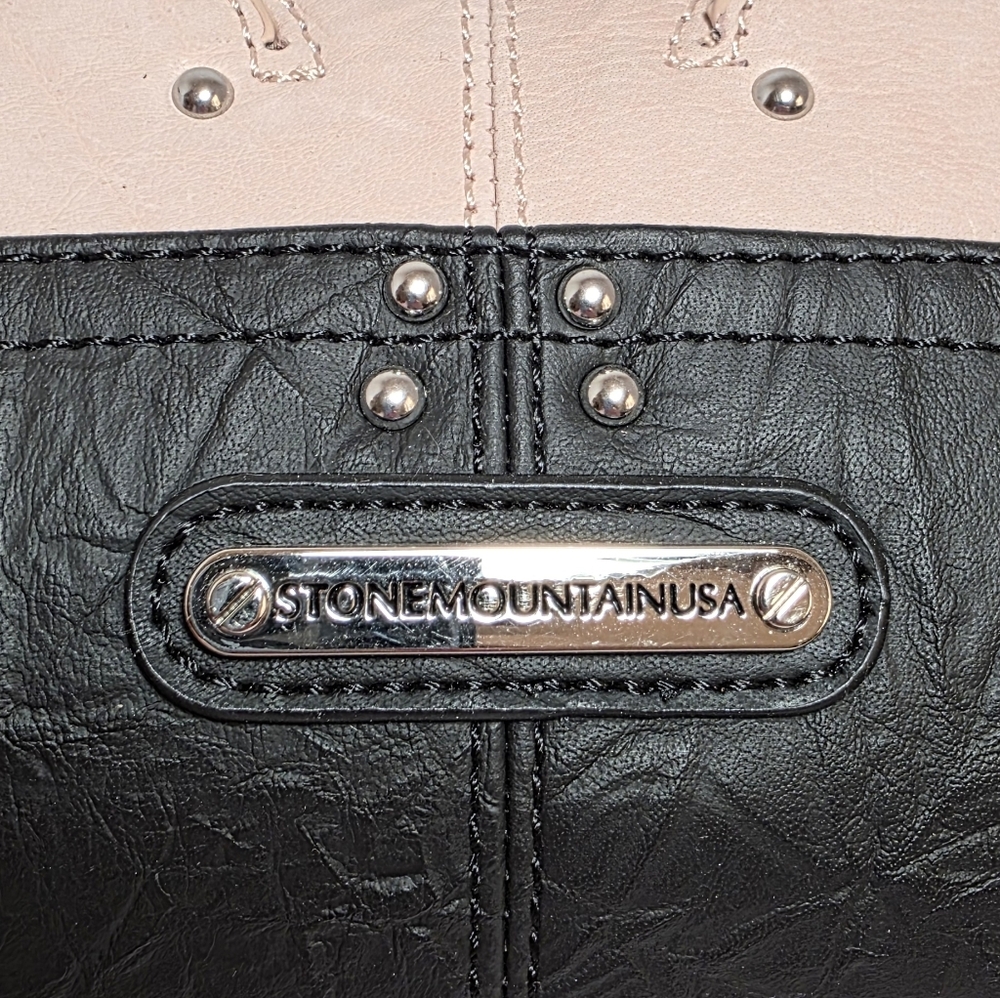 Stone Mountain Leather Shoulder Bag - Adjustable Strap Two-Tone Black and Blush - Picture 10 of 16